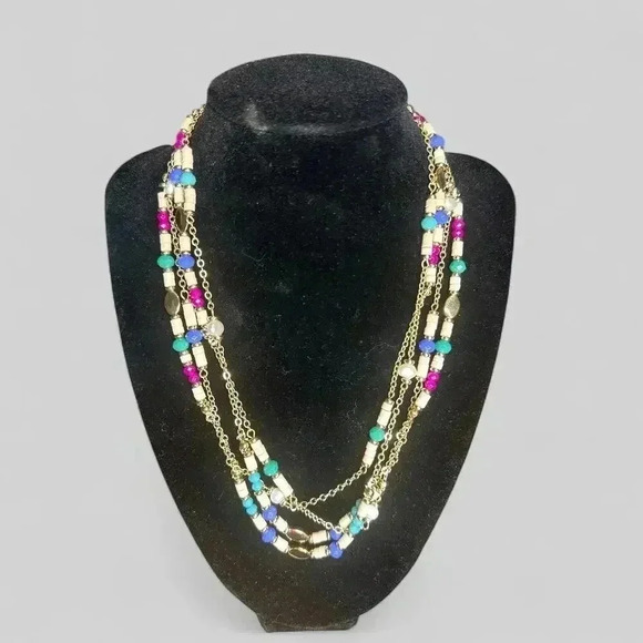 Calvin Klein Gold Chain Beaded Multi Strand Necklace - Picture 1 of 5